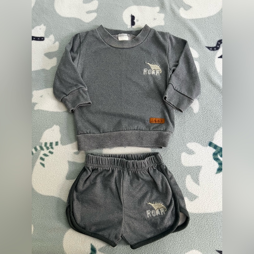Lila & Jack Gray Dinosaur Sweatshirt and Shorts Set